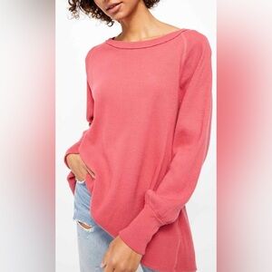 We The Free Free People Amelia Pink Crew Neck Sweater with Textured Knit